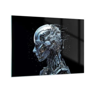 Tablou pe sticlă - Profilul unui robot feminin cu fire și mecanisme - 70x50cm - Tehnologia este o femeie - Decorațiune modernă pentru perete pentru living și dormitor ARTTOR
