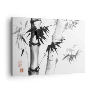 Tablou pe pânză Canvas - Bambus în acuarelă în stil japonez pe fundal alb - 70x50cm - Primul-plan al Orientului - Decorațiune modernă pentru perete pentru living și dormitor ARTTOR