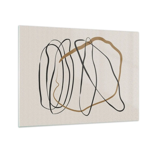 Tablou pe sticlă - O compoziție expresivă de linii negre și maro pe un fundal deschis. - 70x50cm - Compoziție - Dans posesiv - Decorațiune modernă pentru perete pentru living și dormitor ARTTOR