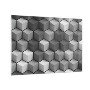 Tablou pe sticlă - Cuburi geometrice în nuanțe de gri - 70x50cm - Puzzle cubist - Decorațiune modernă pentru perete pentru living și dormitor ARTTOR