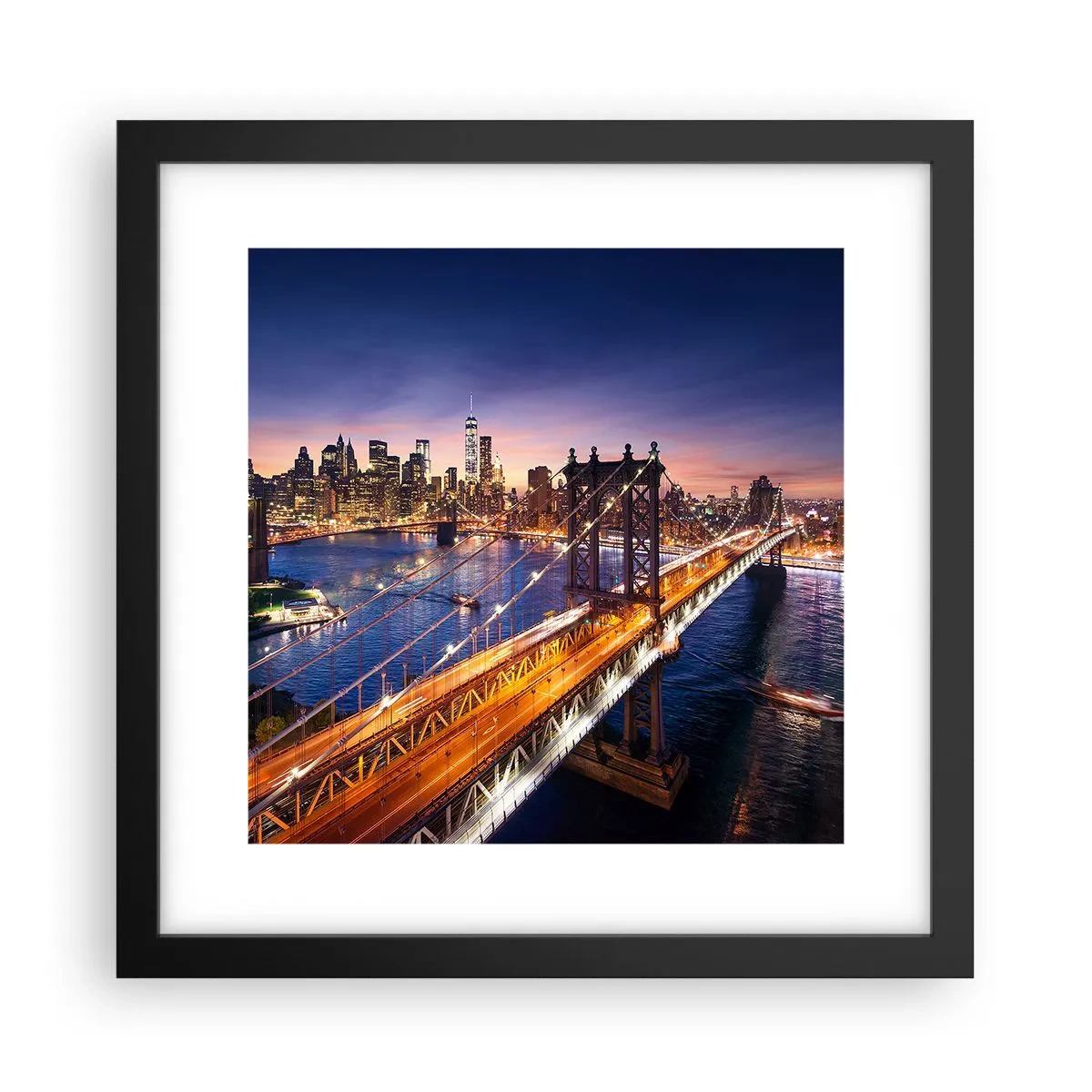 Poster în ramă neagră - Pe un pod luminos către inima orașului - 30x30 cm