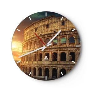 Ceas de perete - Ceas pe sticlă - Colosseumul din Roma la apus - 30x30cm - Impresie colosală - Decorațiune modernă pentru perete pentru living, bucătărie și dormitor ARTTOR