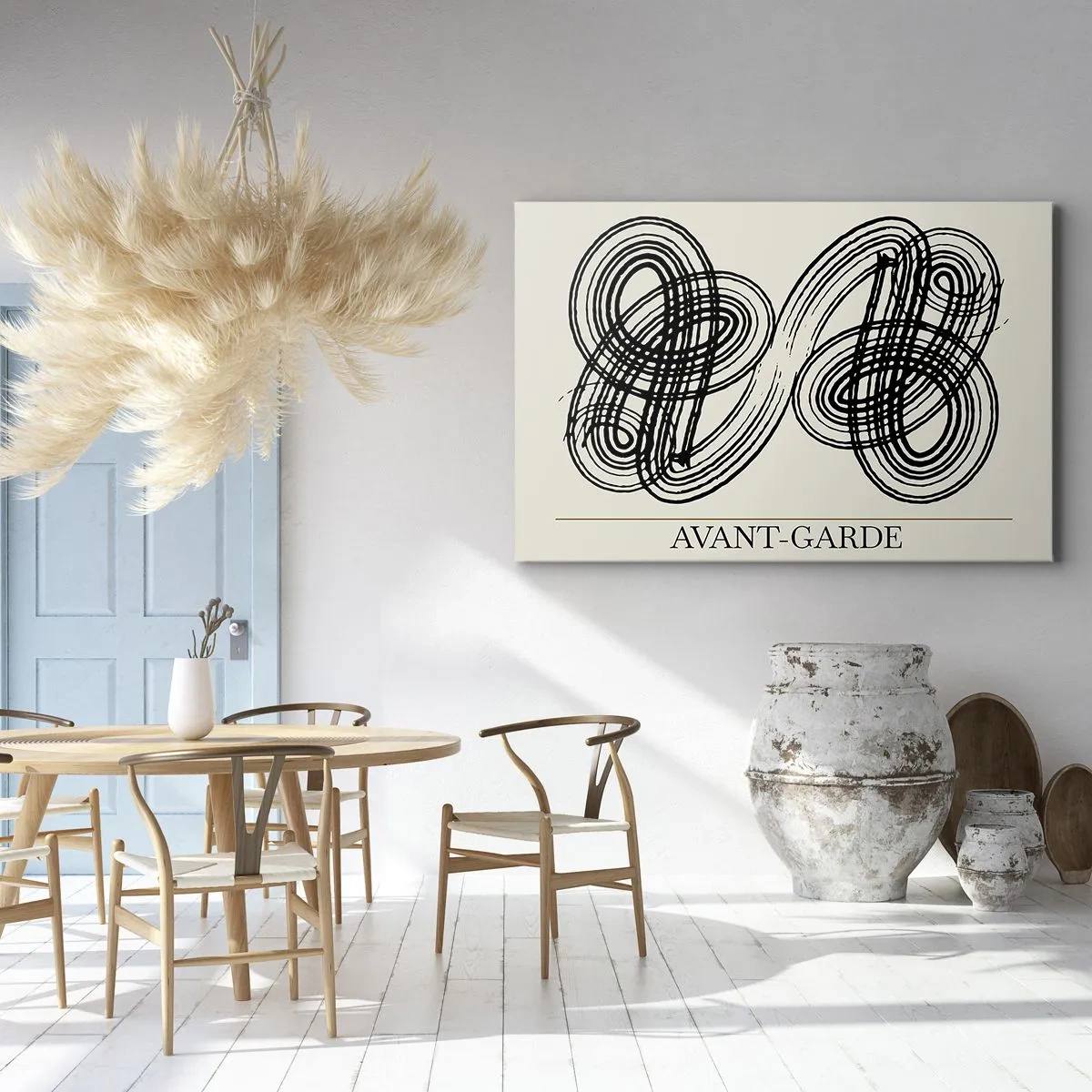 Tablou pe pânză Canvas - Linii negre abstracte pe un fundal deschis în stil avangardist. - 70x50cm - A apărut spontan - Decorațiune modernă pentru perete pentru living și dormitor ARTTOR