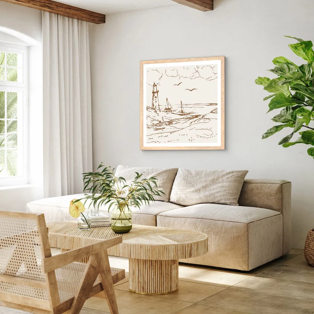 Poster în ramă de stejar deschis - Schiță de amintiri de vară - 50x50 cm