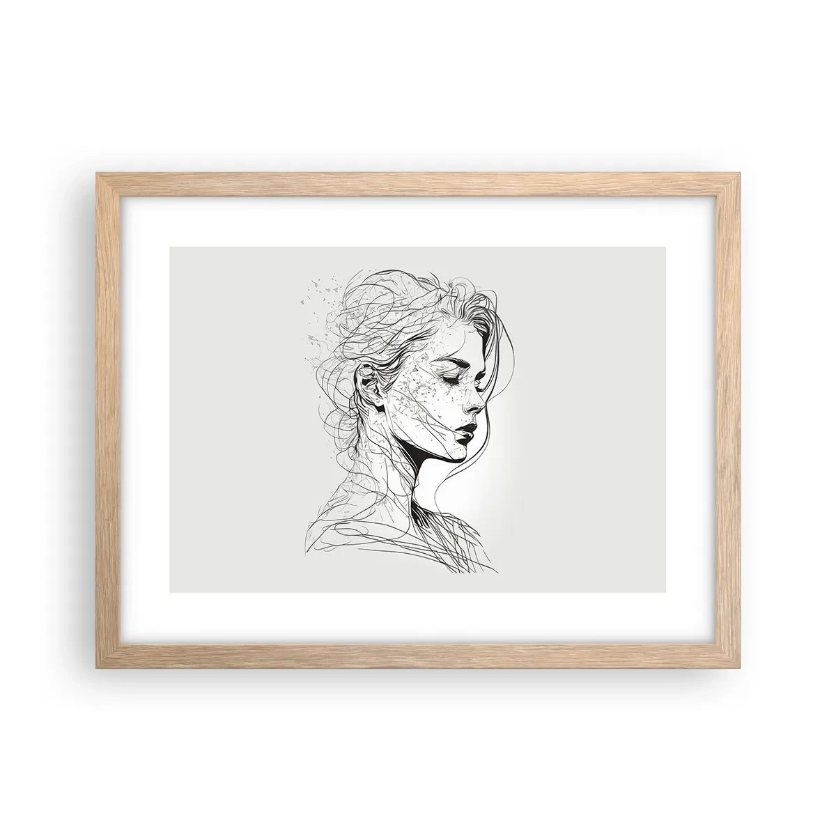 Poster în ramă de stejar deschis - Desenată cu linii - 40x30 cm