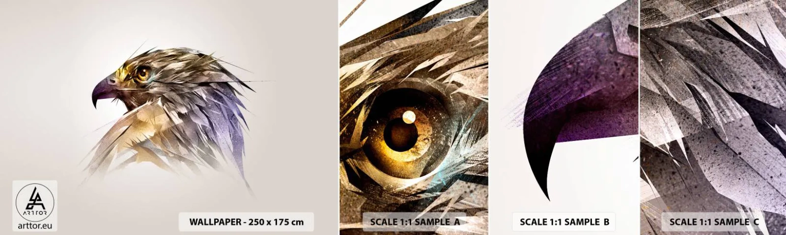 Mostră de Tapet Standard Eco - Portretul unui războinic - Abstracția, Vultur, Pasăre - 100x30 cm