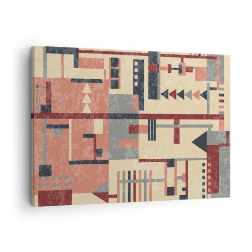 Tablou pe pânză Canvas - Model geometric în nuanțe pastelate de bej, roșu și gri - 70x50cm - Combinație de verticale și orizontale - Decorațiune modernă pentru perete pentru living și dormitor ARTTOR