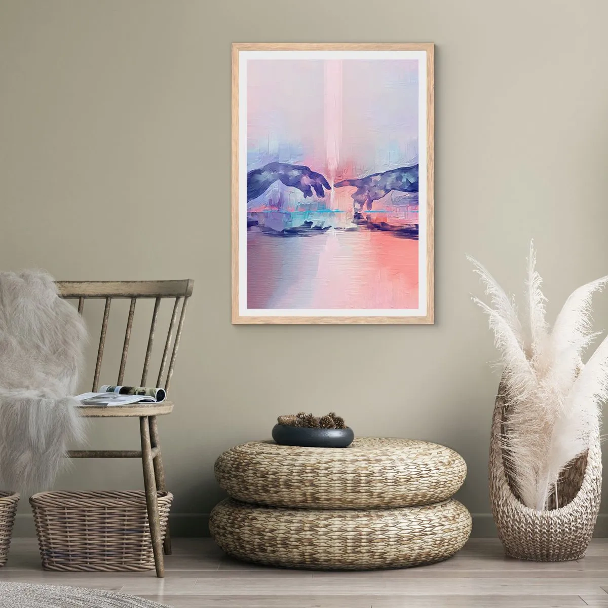 Poster în ramă de stejar deschis - Scânteia divină a vieții - 70x100 cm