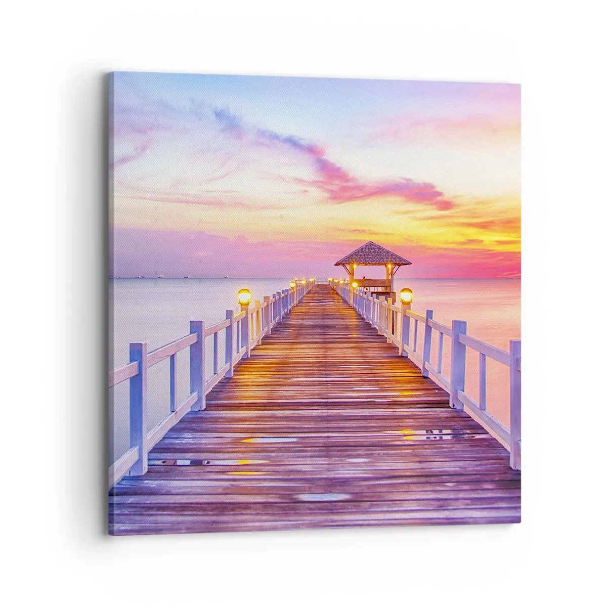 Tablou pe pânză - Tăcerea serii în liliac-auriu - 70x70 cm