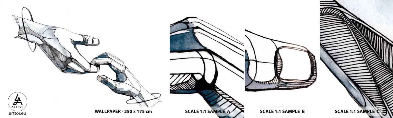Mostră tapet autocolant Deluxe Sticker - Gest frumos - Abstracția, Mâinile, Grafică - 100x30 cm