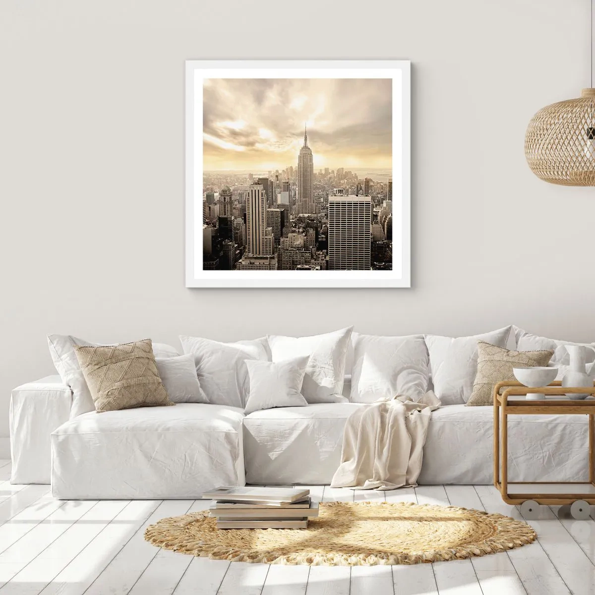Poster în ramă albă - New York țesut din gri - 30x30 cm