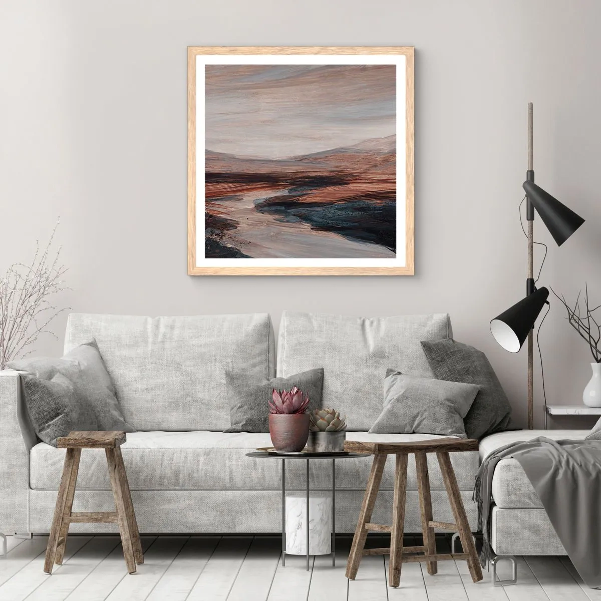 Poster în ramă de stejar deschis -  Valea liniștită - 30x30 cm