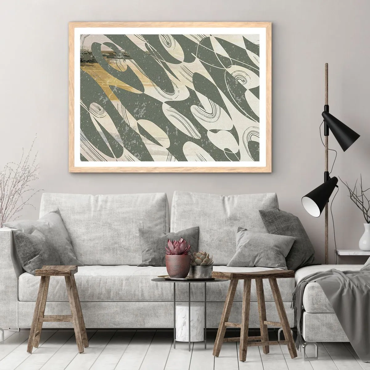 Poster în ramă de stejar deschis - Abstracție ritmică - 100x70 cm