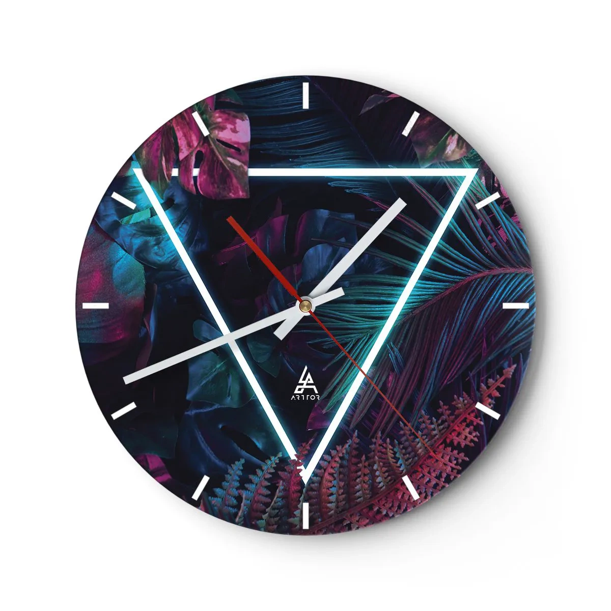 Ceas de perete - Ceas pe sticlă - Grădină în stil disco - 40x40 cm