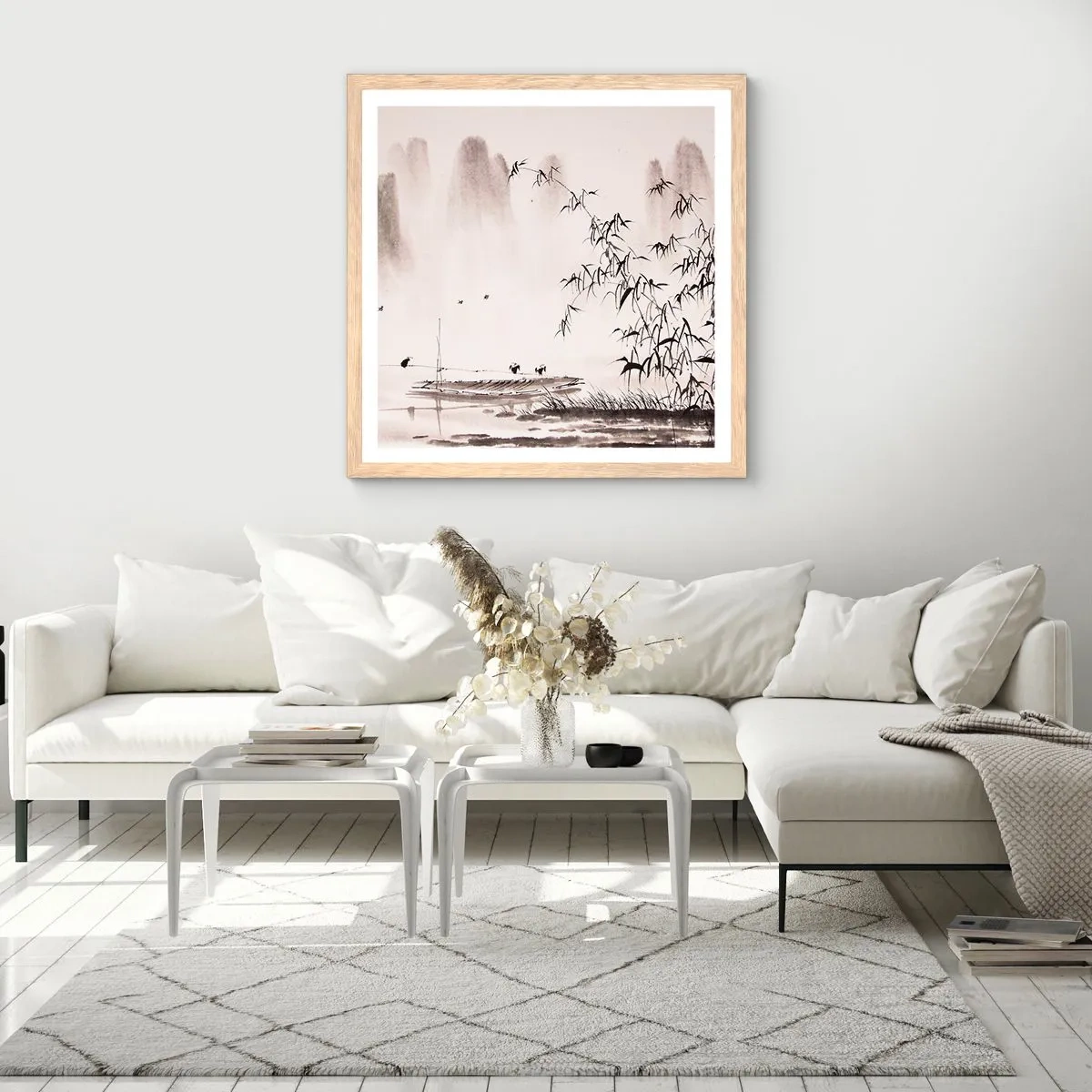 Poster în ramă de stejar deschis - Liniștea câmpurilor de orez - 60x60 cm