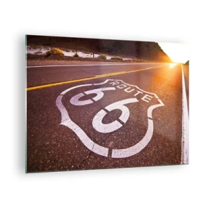Tablou pe sticlă - Ruta 66 la apus - 70x50cm - Celebrul Route 66 - Decorațiune modernă pentru perete pentru living și dormitor ARTTOR
