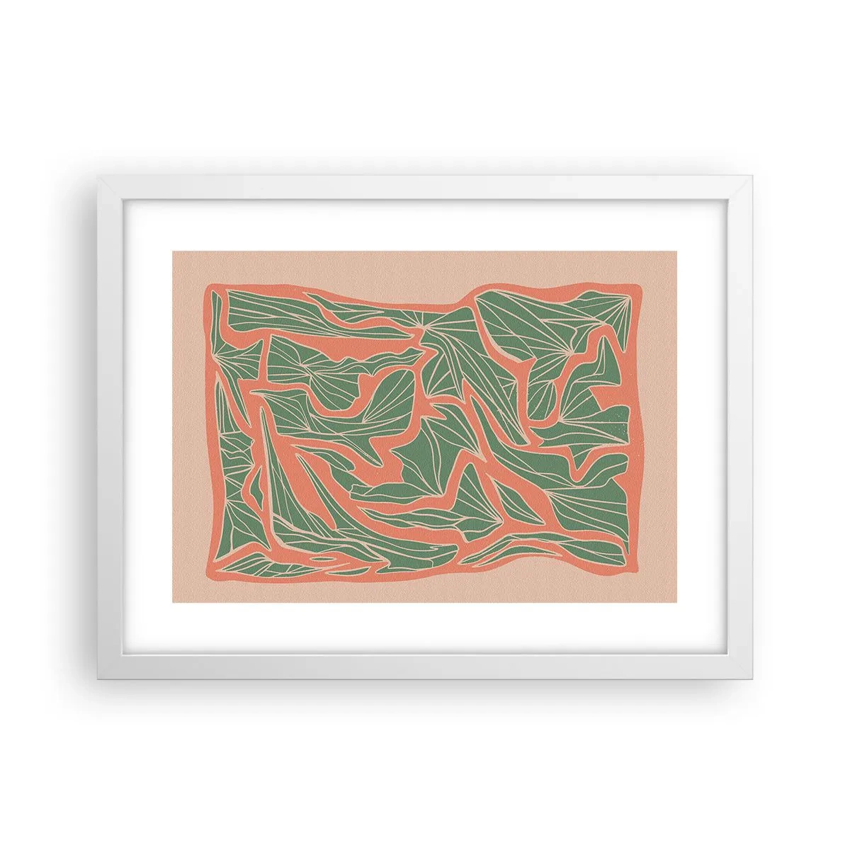 Poster în ramă albă - Lupta dintre coral și verde - 40x30 cm