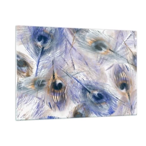 Tablou pe sticlă - Compoziția penelor de păun - 120x80 cm