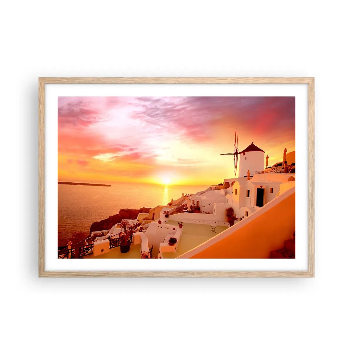 Poster în ramă de stejar deschis - Dizolvându-se în alb și auriu - 70x50 cm