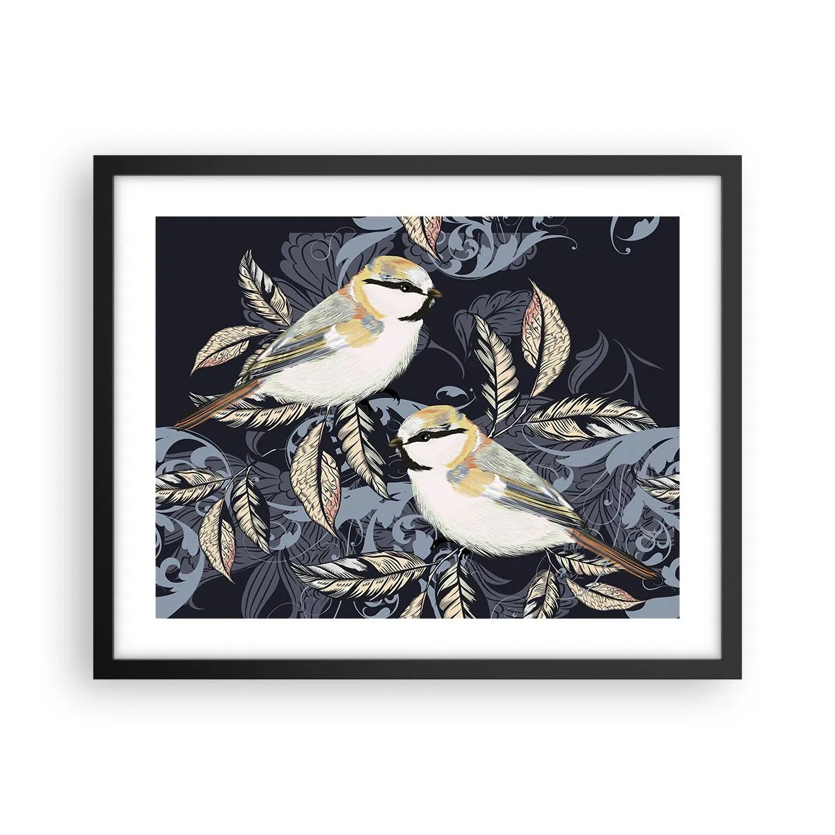 Poster în ramă neagră - Ciripirile galben-albastru - 50x40 cm