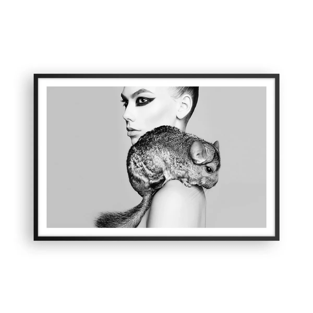 Poster în ramă neagră - Dama cu șinșilă - 91x61 cm