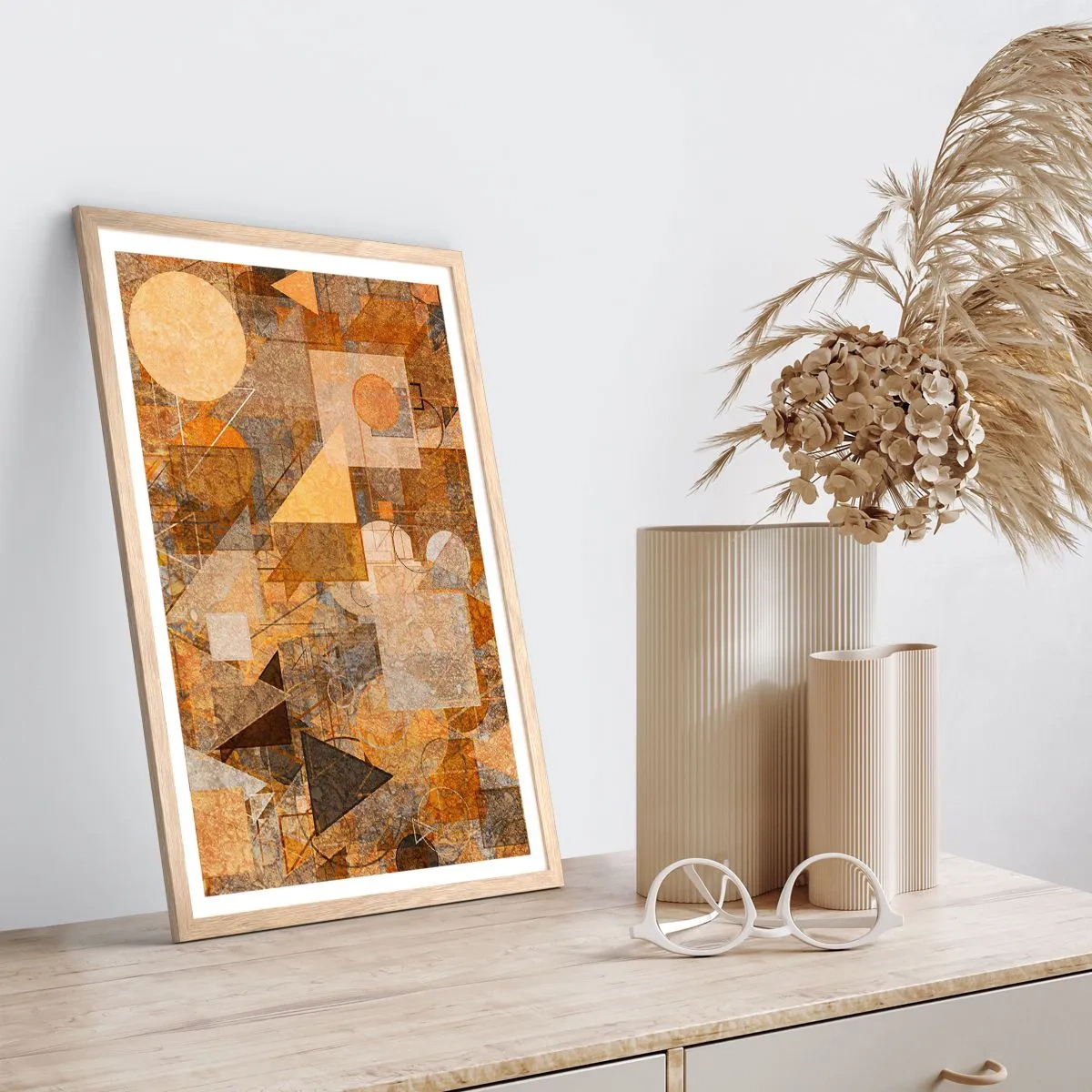 Poster în ramă de stejar deschis - Studiu cubist de bronz - 30x40 cm