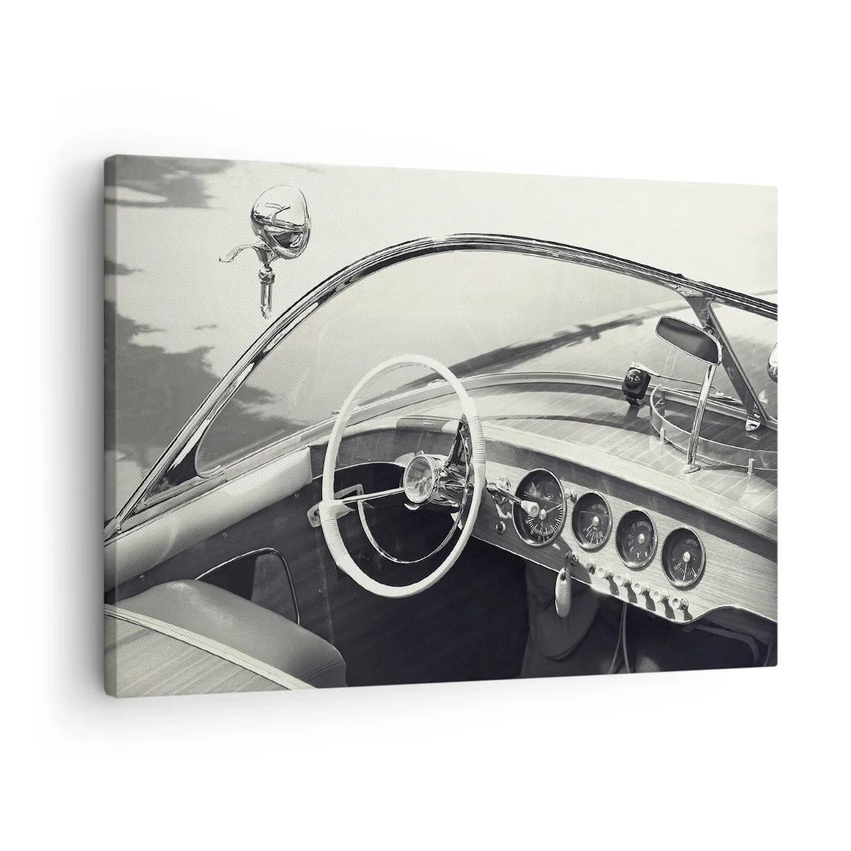 Tablou pe pânză Canvas - Interiorul unei mașini clasice în stil monocromatic - 70x50cm - E timpul pentru cei bogați - Decorațiune modernă pentru perete pentru living și dormitor ARTTOR