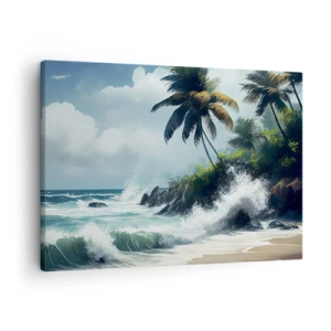 Tablou pe pânză Canvas - țărm tropical cu palmieri și o mare agitată - 70x50cm - Pe un țărm tropical - Decorațiune modernă pentru perete pentru living și dormitor ARTTOR