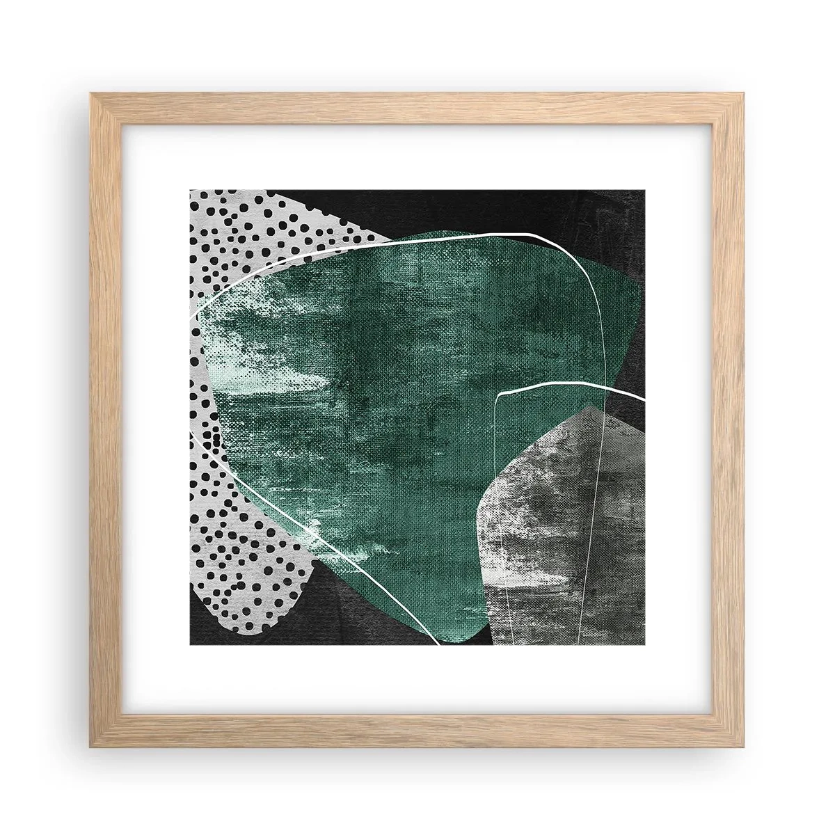 Poster în ramă de stejar deschis - Abstracție colorată cu fulgi de aur - 30x30 cm