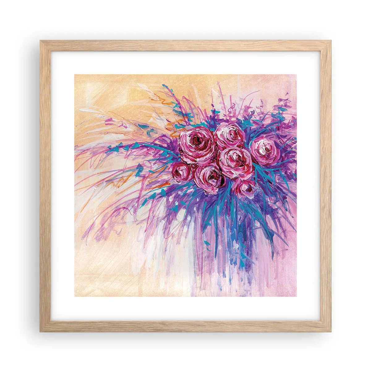 Poster în ramă de stejar deschis - Fântână de trandafiri - 40x40 cm
