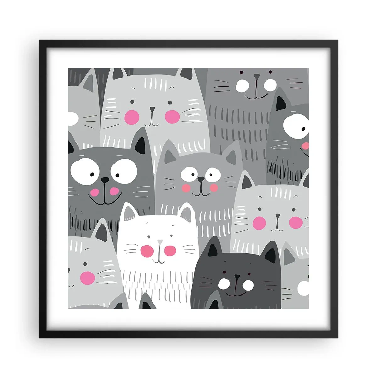 Poster în ramă neagră - Lumea felină - 50x50 cm
