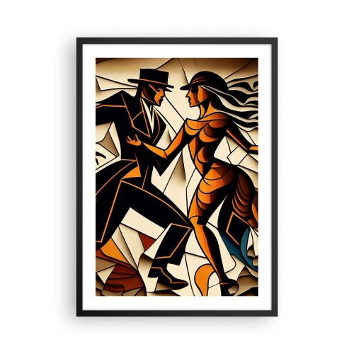 Poster în ramă neagră - Un cuplu dinamic dansând tango în stil cubist. - 50x70cm - Dans cu pasiune - Decorațiune modernă pentru perete pentru living și dormitor ARTTOR