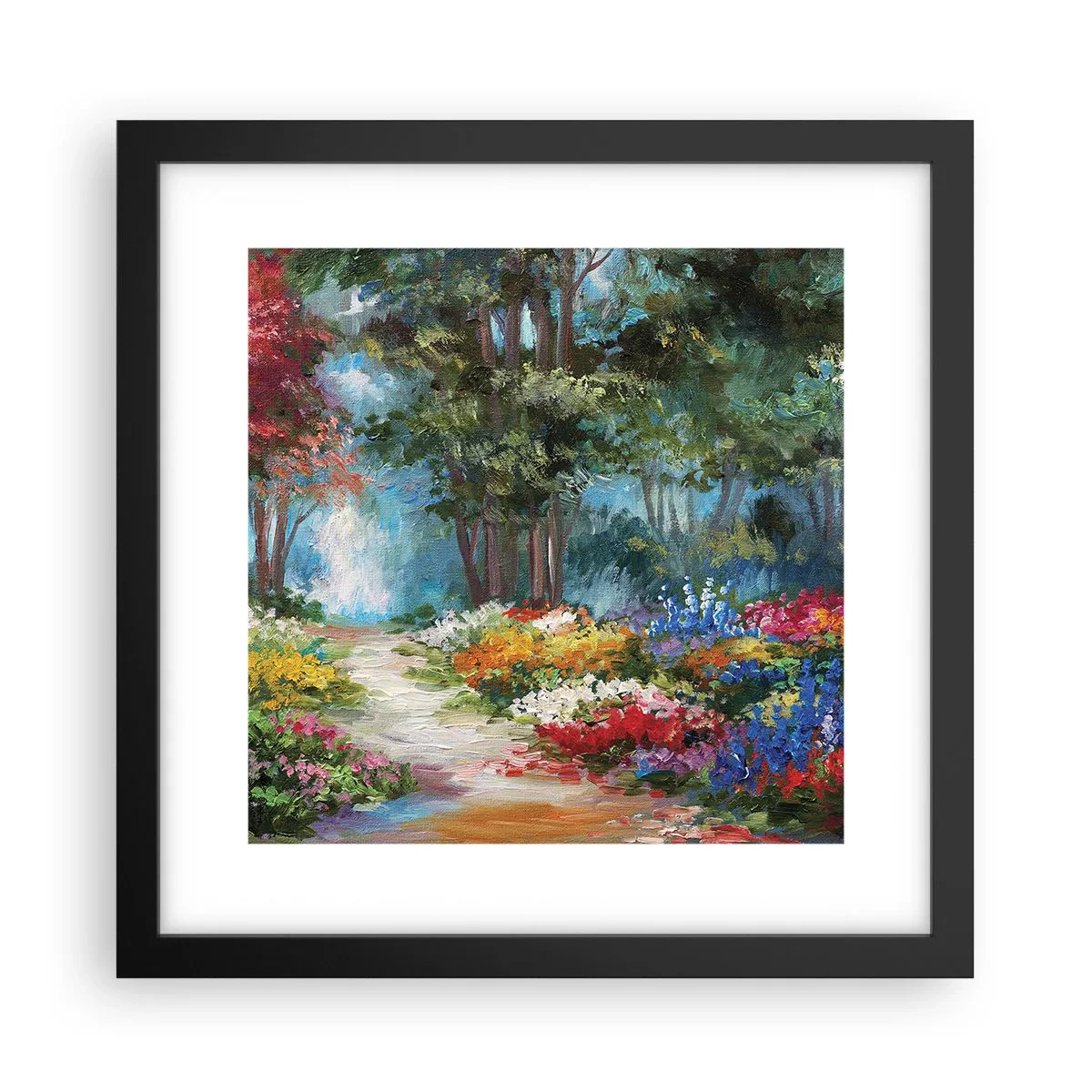 Poster în ramă neagră - Grădină de pădure, pădure de flori - 30x30 cm