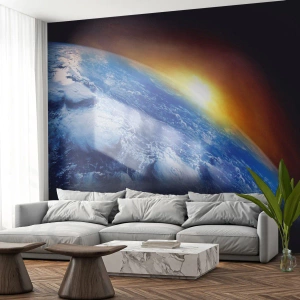 Tapet Premium Canvas - Răsărit de soare deasupra planetei albastre - Abstracția, 3D, Cosmos - 350x256 cm