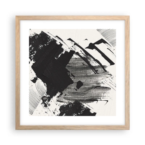 Poster în ramă de stejar deschis - Abstracție - expresie de negru - 40x40 cm