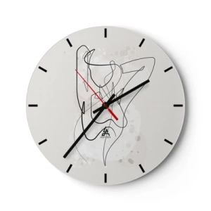 Ceas de perete - Ceas pe sticlă - Figură feminină de artă liniară abstractă pe un fundal deschis - 30x30cm - Arta seducției - Decorațiune modernă pentru perete pentru living, bucătărie și dormitor ARTTOR