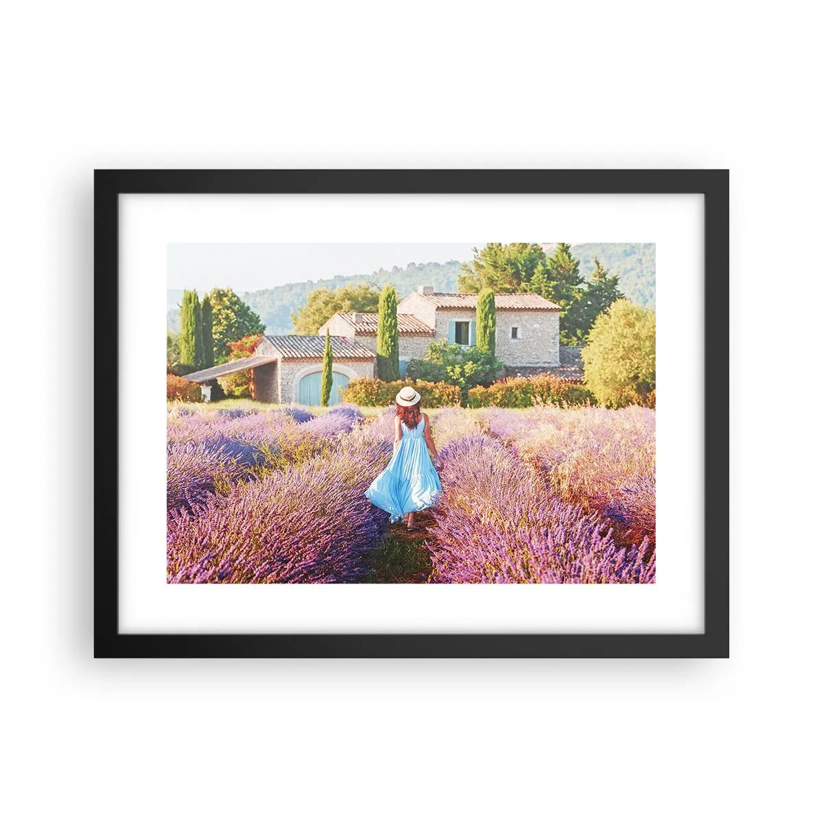 Poster în ramă neagră - Fata de lavandă - 40x30 cm