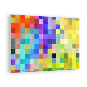 Tablou pe sticlă - Blocuri geometrice colorate în nuanțe luminoase și vibrante - 70x50cm - Fiecare diferit, toate sunt egale - Decorațiune modernă pentru perete pentru living și dormitor ARTTOR