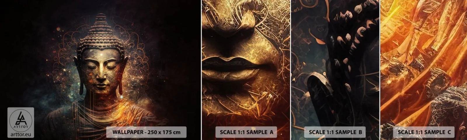 Mostră tapet autocolant Deluxe Sticker - Echilibru spiritual - Buddha, Meditaţie, Religie - 100x30 cm