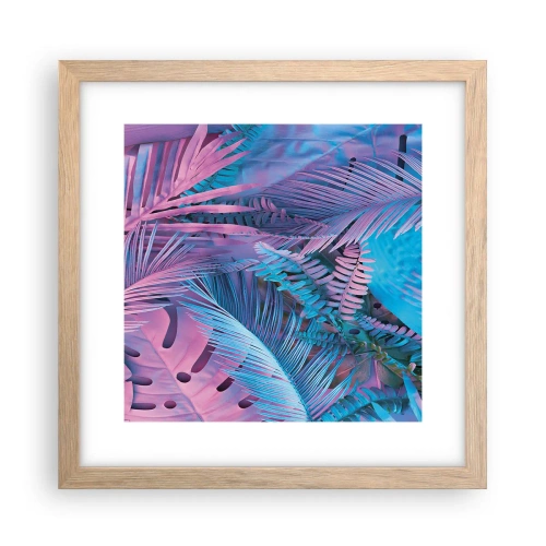 Poster în ramă de stejar deschis - Palmieri în alb și albastru - 30x30 cm
