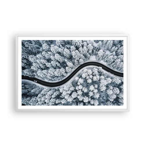 Poster în ramă albă - Prin pădurea de iarnă - 91x61 cm