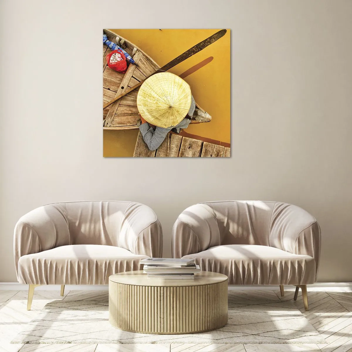 Tablou pe sticlă - Viața pe râul galben - 40x40 cm