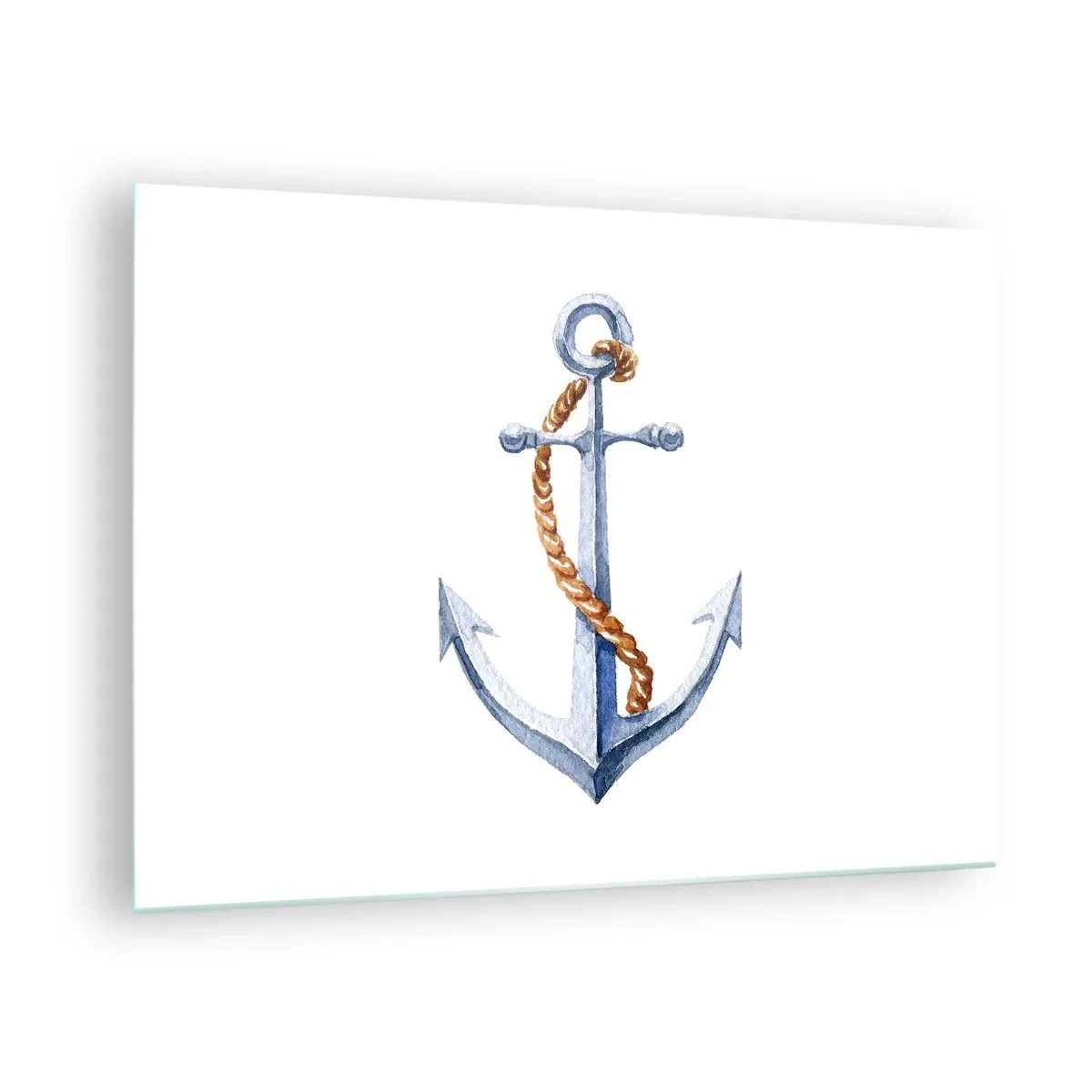 Tablou pe sticlă - Ancoră cu frânghie în stil nautic - 70x50cm - Ahoy aventura! - Decorațiune modernă pentru perete pentru living și dormitor ARTTOR