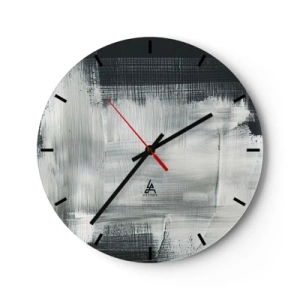 Ceas de perete - Ceas pe sticlă - Model abstract în nuanțe de alb și negru - 30x30cm - Țesut vertical și orizontal - Decorațiune modernă pentru perete pentru living, bucătărie și dormitor ARTTOR