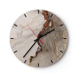 Ceas de perete - Ceas pe sticlă - O compoziție abstractă în nuanțe de auriu și gri. - 30x30cm - La granița culorilor - Decorațiune modernă pentru perete pentru living, bucătărie și dormitor ARTTOR