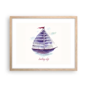 Poster în ramă de stejar deschis - Pânze pline și apă calmă - 50x40 cm