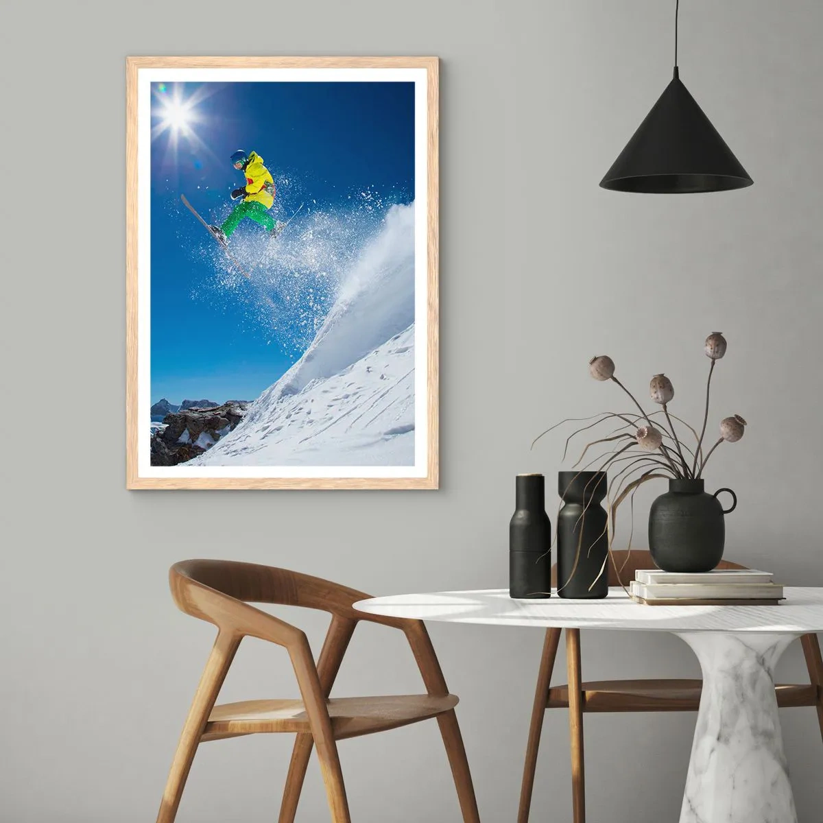 Poster în ramă de stejar deschis - Dansând cu munții - 70x100 cm