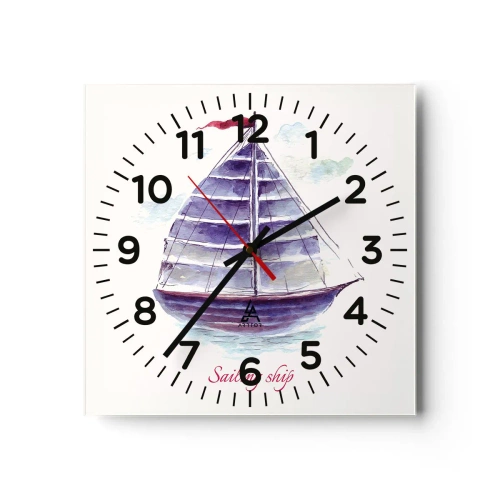 Ceas de perete - Ceas pe sticlă - Pânze pline și apă calmă - 40x40 cm
