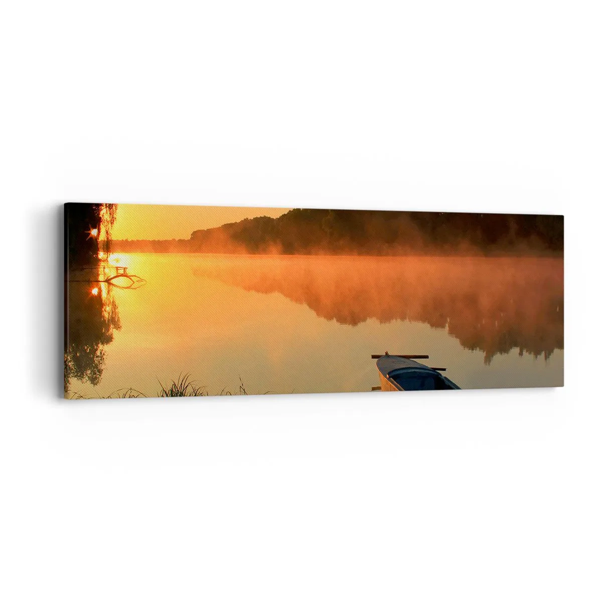 Tablou pe pânză - Răsăritul soarelui peste apă ca un strat de oglindă - 90x30 cm