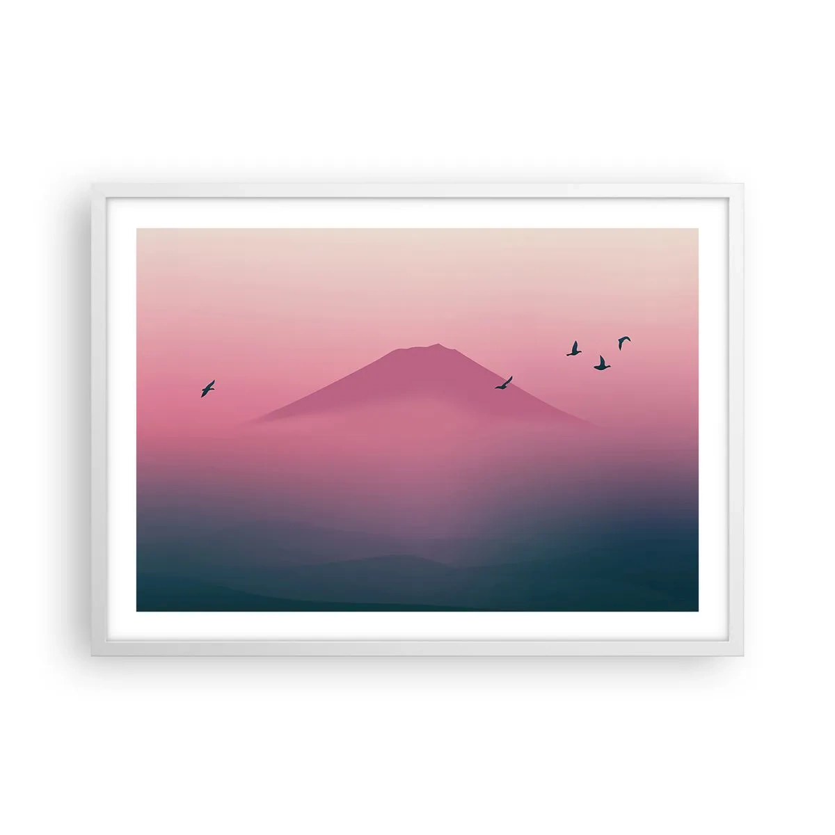 Poster în ramă albă - Călători deasupra norilor - 70x50 cm